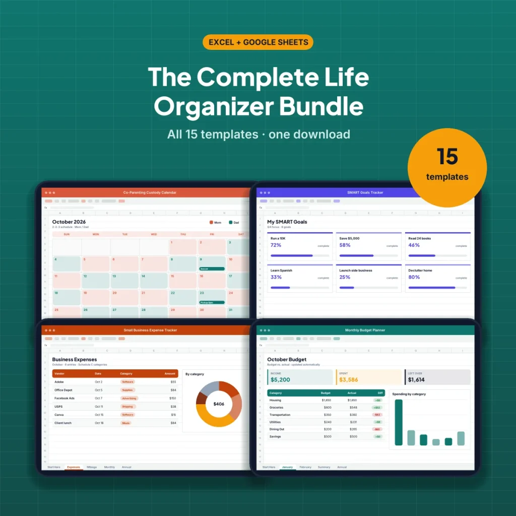 The Complete Life Organizer Bundle: all spreadsheet templates