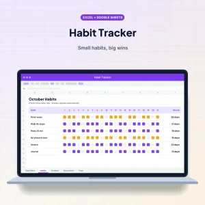 Habit Tracker spreadsheet template on a laptop