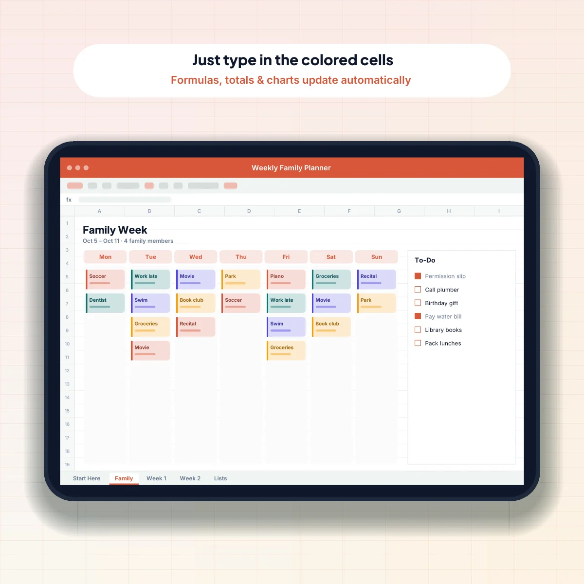 Weekly Family Planner on a tablet
