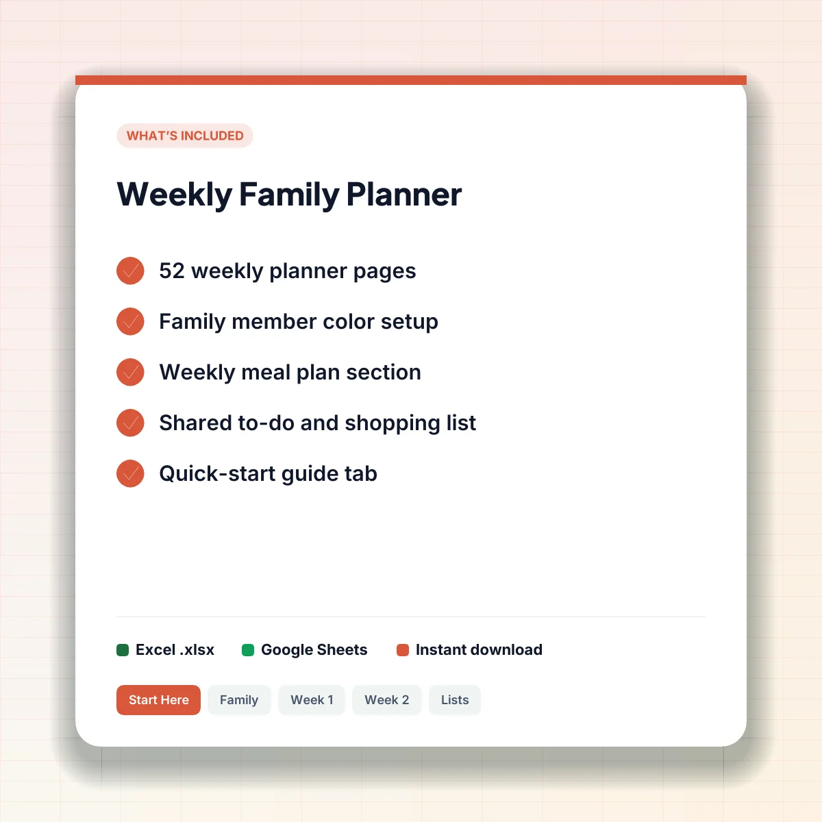 What is included in the Weekly Family Planner